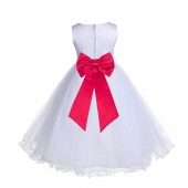 White/Cherry Tulle Rattail Edge Flower Girl Dress Wedding Bridesmaid 829T