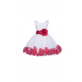 White/Cherry Tulle Rose Petals Knee Length Flower Girl Dress 306S
