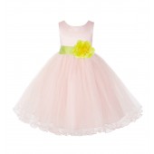 Blush Pink / Lemon Tulle Rattail Edge Flower Girl Dress Pageant Recital 829S