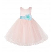 Blush Pink / Mint Tulle Rattail Edge Flower Girl Dress Pageant Recital 829S