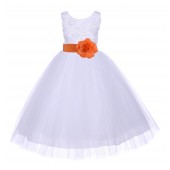 White/Orange Tulle 3D Floral Rose Flower Girl Dress Wedding 152S