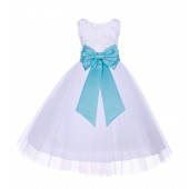 White/Spa Tulle 3D Floral Rose Flower Girl Dress Pageant 152T