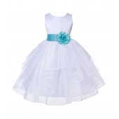 White/Spa Satin Shimmering Organza Flower Girl Dress Wedding 4613T
