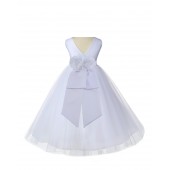 V-Neck Tulle White/White Flower Girl Dress Wedding Pageant 108