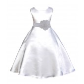 White/White A-Line Satin Flower Girl Dress Wedding Bridal 821T