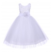 White/White Tulle 3D Floral Rose Flower Girl Dress Wedding 152S