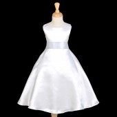 White/White A-Line Satin Flower Girl Dress Wedding Bridal 821S