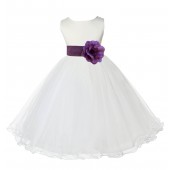 Ivory/Wisteria Tulle Rattail Edge Flower Girl Dress Pageant Recital 829T