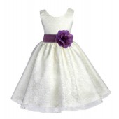 Ivory/Wisteria Floral Lace Overlay Flower Girl Dress Special Event 163S