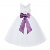 White / Wisteria V-Back Lace Flower Girl Dress Lace Tutu Dress 212NOFT