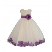 Ivory/Wisteria Tulle Rose Petals Flower Girl Dress Recital 302a