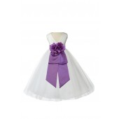 V-Neck Tulle Ivory/Wisteria Flower Girl Dress Wedding Pageant 108
