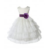 Ivory/Wisteria Satin Shimmering Organza Flower Girl Dress Wedding 308S