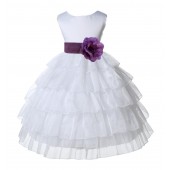 White/Wisteria Satin Shimmering Organza Flower Girl Dress Pageant 308T